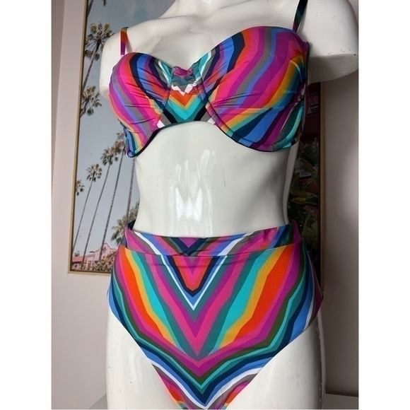 Trina Turk Rainbow Louvre High Waist Bottoms & Underwire Swim Size 10 12 Large - Picture 6 of 12